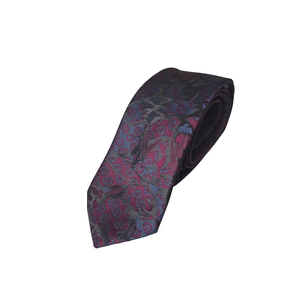 Brigatti Mens Burgundy Blue Floral Paisley Jacquard Woven Polyester‎ Necktie